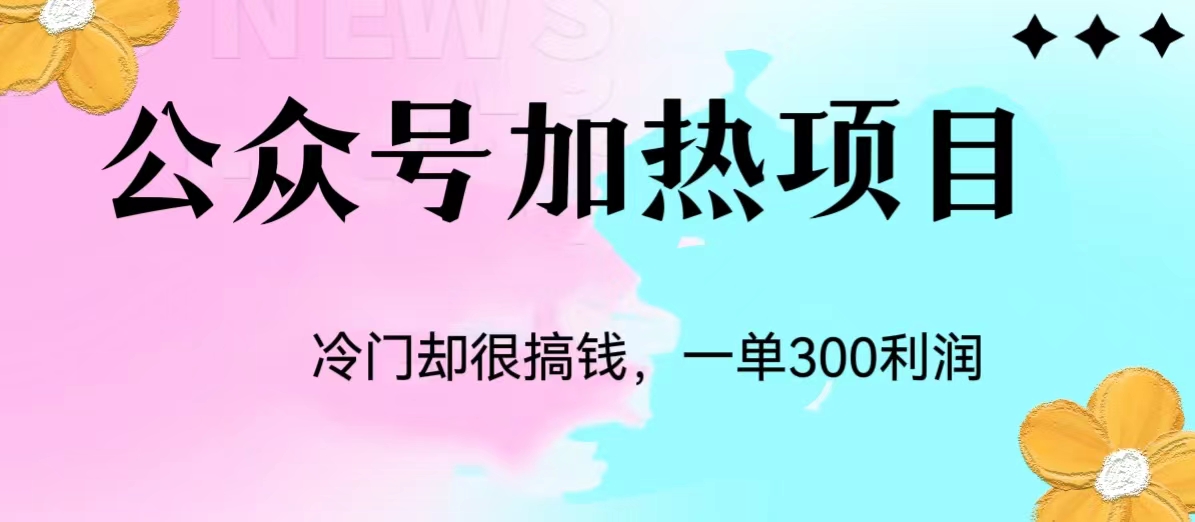 冷门公众号加热项目，每天1-2小时，一单100-300+网赚项目-副业赚钱-互联网创业-资源整合云翼资料社区